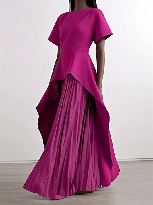 Elegant Women's Wedding Banquet Peplum Dress 2025 New Short Sleeves Pleated Irregular Hem Party Evening Maxi Dresses