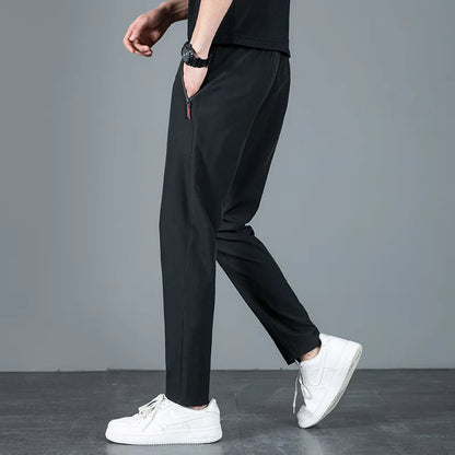 2026 Spring/Summer Men's Ice Silk Quick Drying Casual Pants Slim Fit Korean Ice Silk Sports Pants Quick Drying Breathable