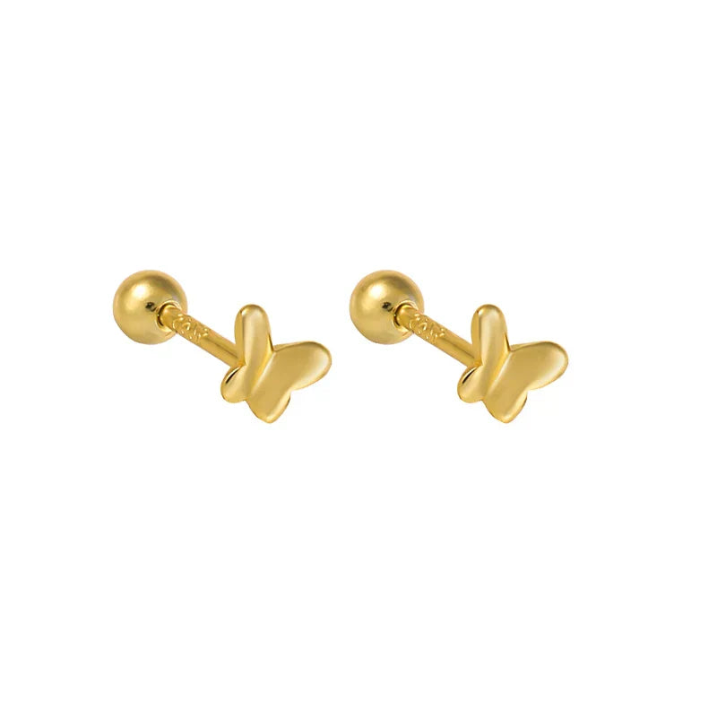 925 Sterling Silver Fashion Simple Golden Flower Beads Small Stud Earrings for Women Teen Piercing Jewelry Accessories