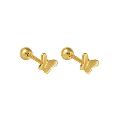 925 Sterling Silver Fashion Simple Golden Flower Beads Small Stud Earrings for Women Teen Piercing Jewelry Accessories