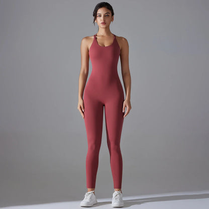 Sexy Backless Bodycon Scrunch Jumpsuit Raises Butt Women Dance Fitness Overalls Push Up Sleeveless Yoga Sport Jump Suit