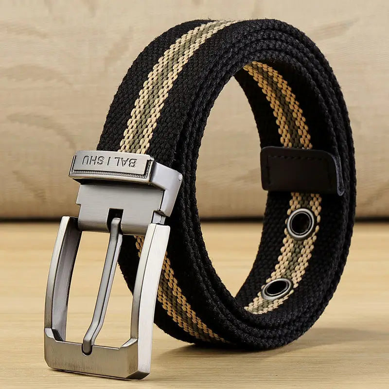 Men's Fabric Belt Canvas Belt for Drilled Webbing Casual Fashion Men's Trousers Belts Jeans Male Waist Belt Striped Strap HB072