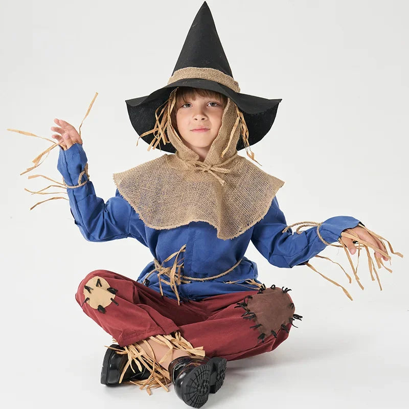 Boys Girls Scarecrow Costume Halloween Purim The Wizard of OZ Scarecrow Cosplay Outfit Fantasia Party Fancy Dress