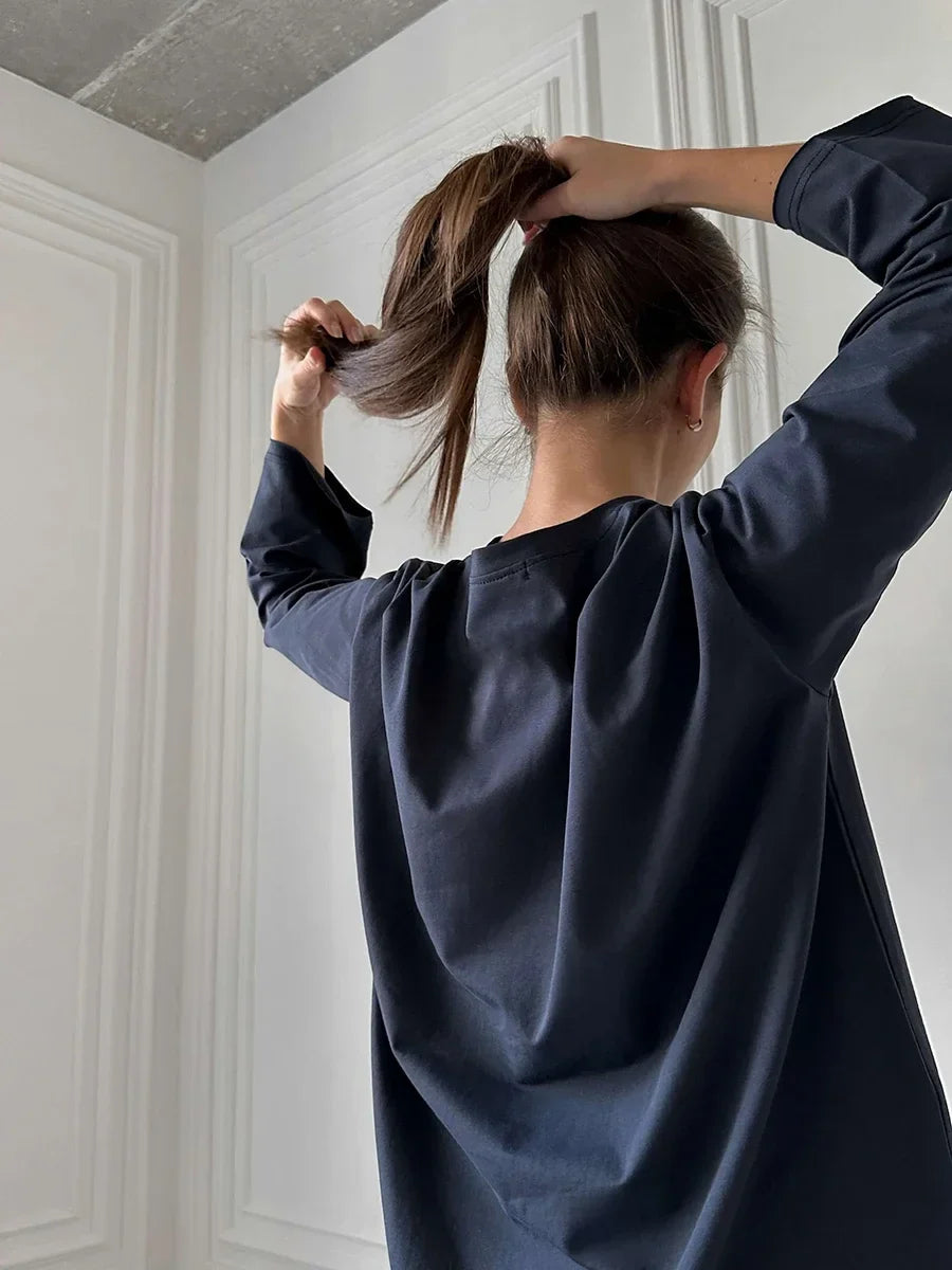 Women Summer 100% Cotton T-shirt Bottoming Spring Basic Fashionable Solid Lady Long Sleeve Loose Tops Shirts