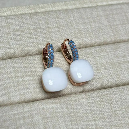 10.6mm Nudo Earrings Inlay Turquoise Zircon For Women Blue Topaz Drop Candy Square Crystal Earring Fashion Jewelry Gift