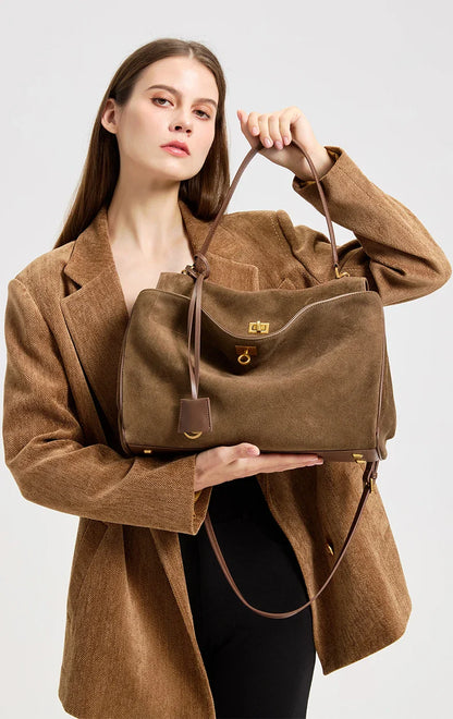 2025 Autumn Winter Women's Suede genuine leather Bag Shoulder Handbag Large Capacity Single Tote Bag Handbag Luxury Designer Bag