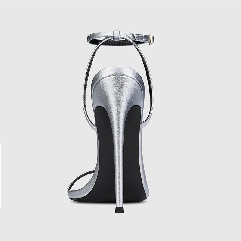 New Red High Heel Sandals with Women's Thin Heel, Metal Leather Strap, Black Sexy, Open toed Style, Foot Ring33-46