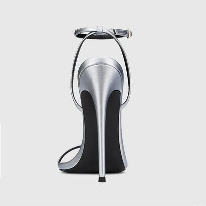 New Red High Heel Sandals with Women's Thin Heel, Metal Leather Strap, Black Sexy, Open toed Style, Foot Ring33-46