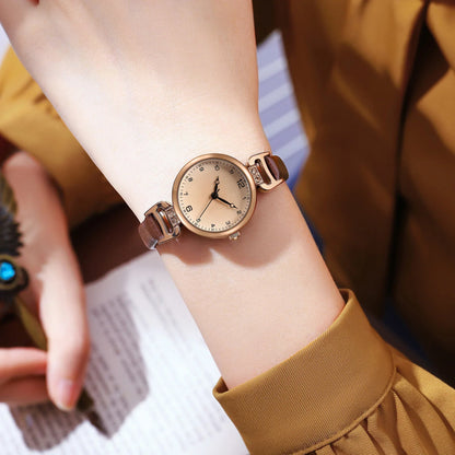 Simple Women's Watches Small Round Ladies Bracelet Watch PU Leather Thin Retro Quartz Wristwatch for Women Girls Gifts