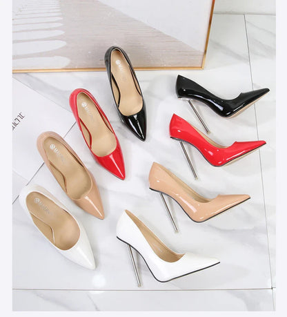 European And American Fashion Single Shoes European Station Pointed Toe Metal Thin Heel Elegant Women's Shoes High Heels Simple