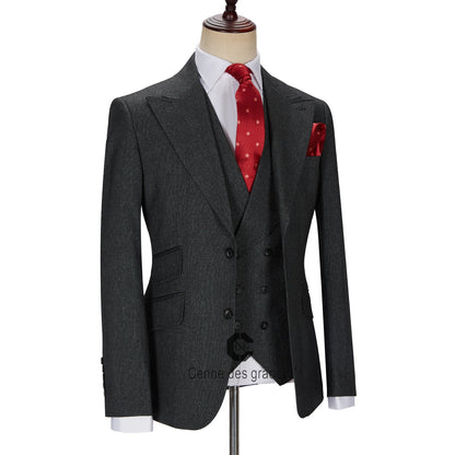 ( Jacket + Vest + Pants ) New Grey Men Suits Tailor-Made Costume Wedding Groom Party Casual Business Formal
