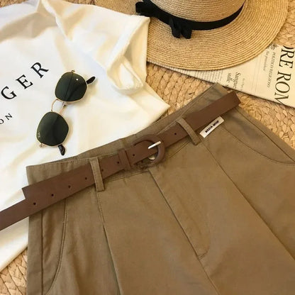 New Wide Leg Shorts for Women Summer Thin Cotton A Line Short Pants Office Lady Classic Loose Casual Zipper Women‘s Shorts