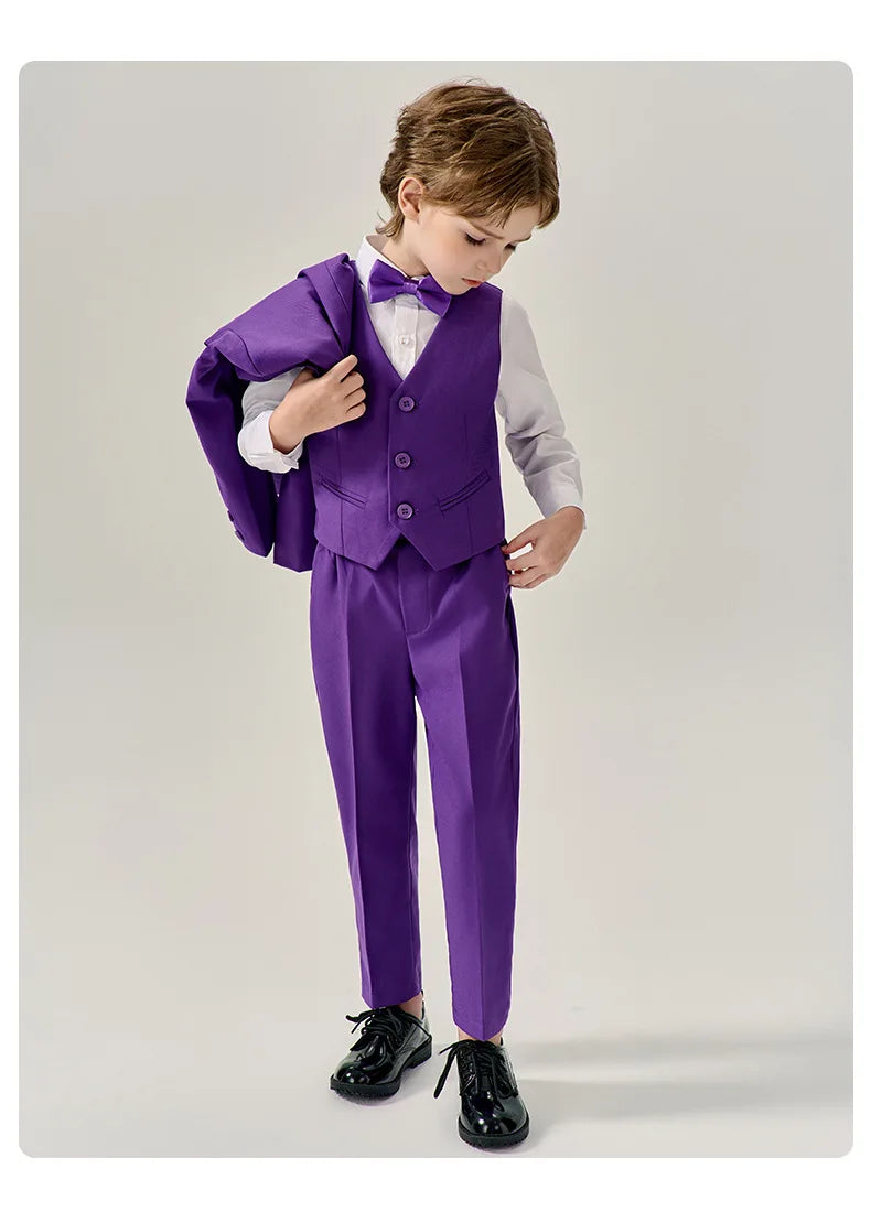 Boys Dark Green Jakcet Vest Pants Bowtie Evening Party Dress Children Wedding Photograph Suit Kids Ceremony Performance Costume