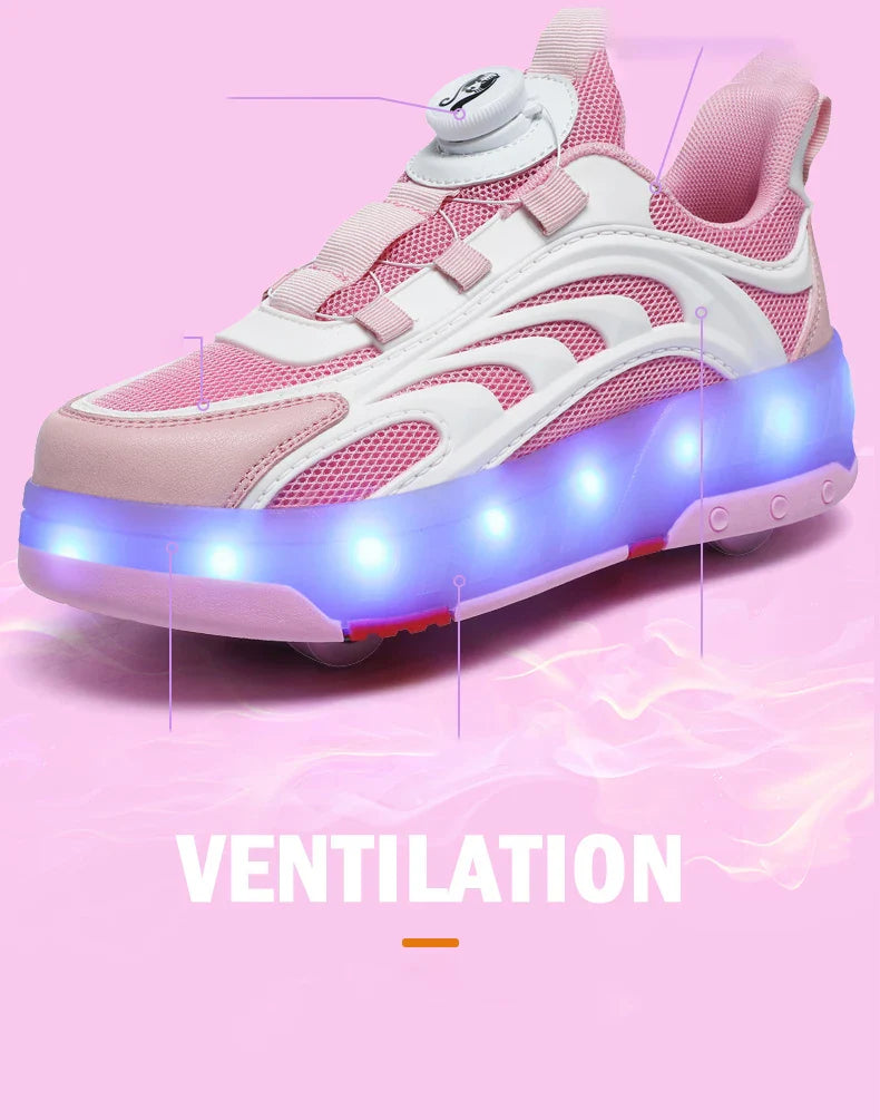 New Kids Wheels Roller Skate Shoes Boys Girls Swivel Buckle LED Light Luminous rechargeable Outdoor Children's Casual Sneakers