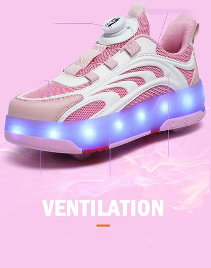 New Kids Wheels Roller Skate Shoes Boys Girls Swivel Buckle LED Light Luminous rechargeable Outdoor Children's Casual Sneakers