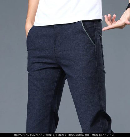 Classic Soft Grinding cotton Pants Men Business Casual Pants 2023 Autumn New Straight Slim Fashion Gray Black Brand Trousers