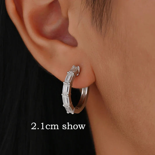 3*5mm Pass Diamond Test Moissanite Hoop Earrings D Vvs1 Emerald Cut Dainty Ear Jewelry for Women S925 Sterling Silver