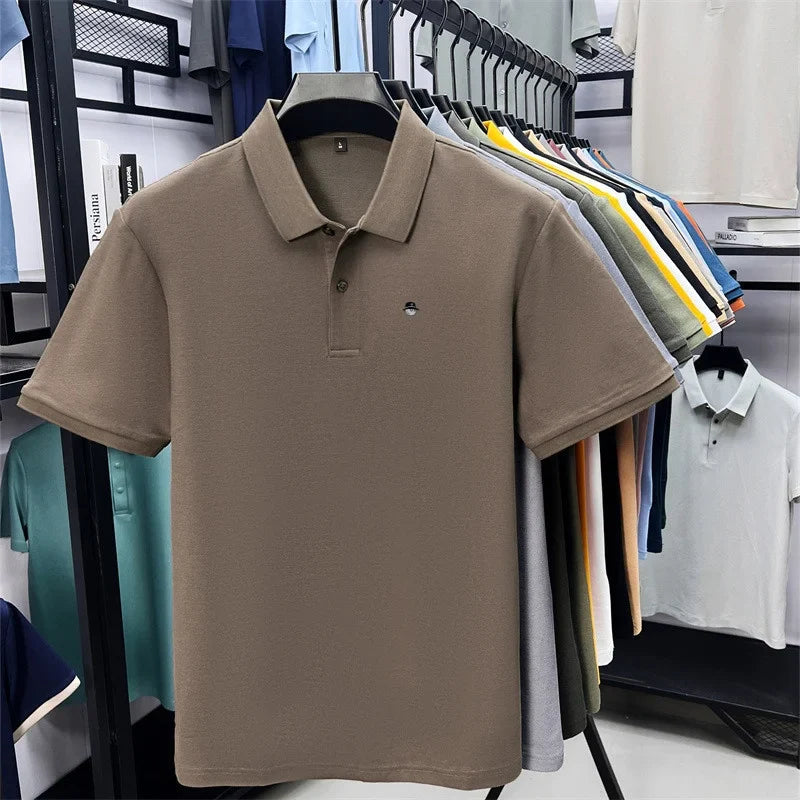 Men's Cotton100% High End Brand Lapel Polo Shirt Summer New Solid Color Print Short Sleeve T-Shirt Casual Breathe Men's Clothing
