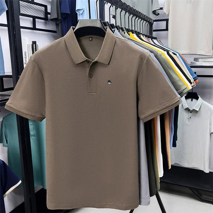 Men's Cotton100% High End Brand Lapel Polo Shirt Summer New Solid Color Print Short Sleeve T-Shirt Casual Breathe Men's Clothing