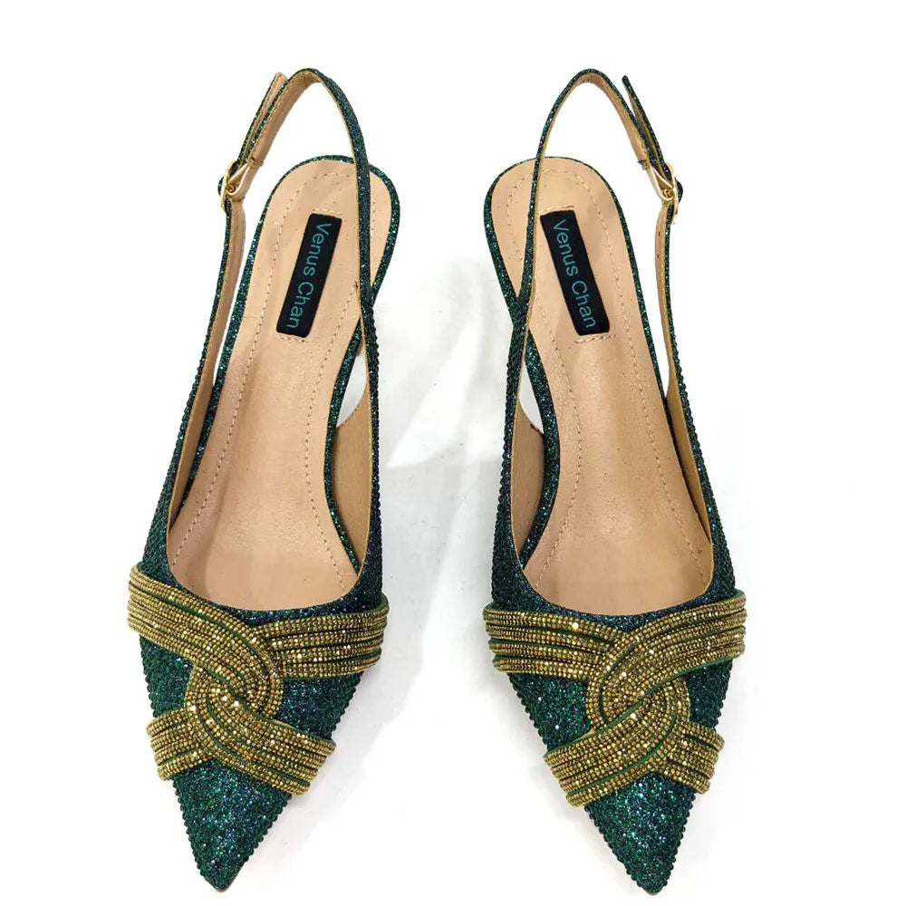 Temperament New Women's Shoes Wedding Shoes Ladies Dress Shoes Rhinestone Leather Italian Elegant Women Party Pumps