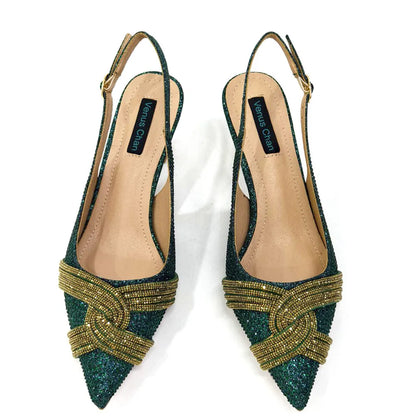 Temperament New Women's Shoes Wedding Shoes Ladies Dress Shoes Rhinestone Leather Italian Elegant Women Party Pumps