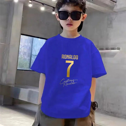 Children Short-sleeved T-shirt+Shorts black Boys Girls Toddler 3-12Yrs Sports Set Football Player No. 7 Summe cool Clothing