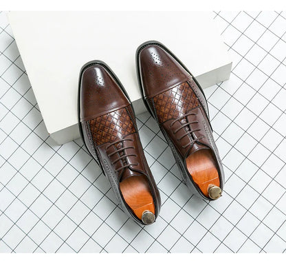 Weaving Formal Shoes For Men Brown Leather Men's Shoes Fashion Stitching Elegant Mans Autumn Footwear Male Wedding Shoes
