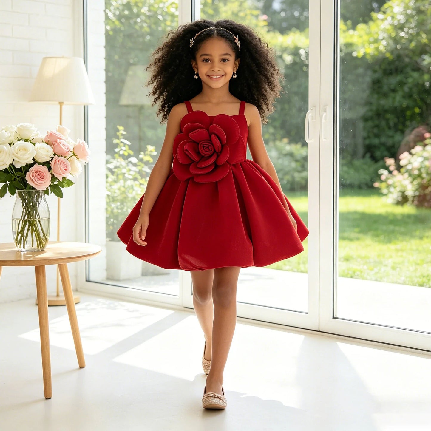 Vestido de verão com flores para festa de casamento para meninas, elegante, para damas de honra, aniversário, princesa, baile de formatura, fantasias de Natal para meninas