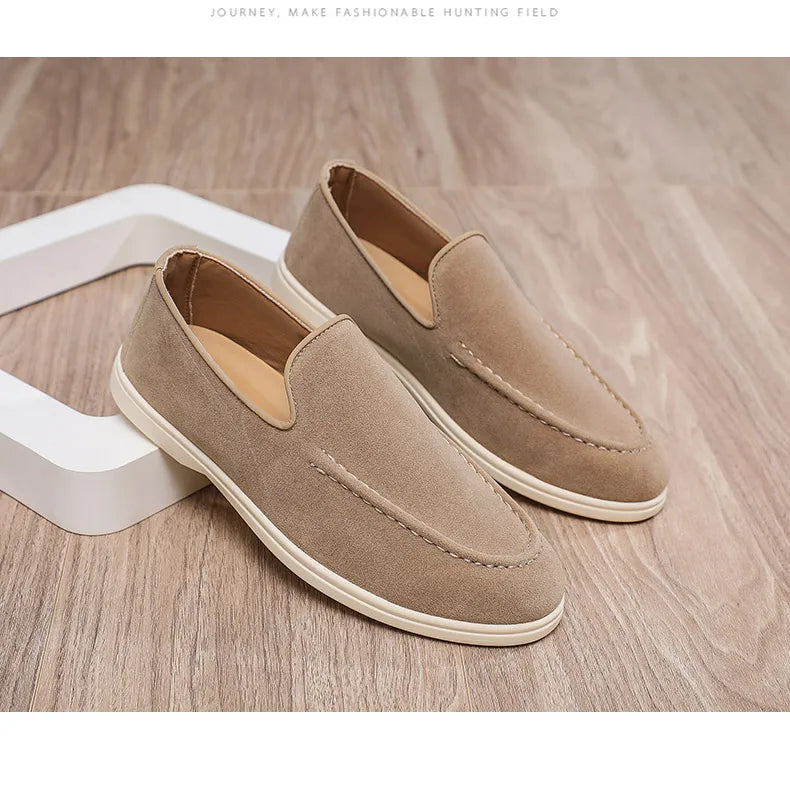 Men's Suede Leather Comfort Loafers, Flat Casual Slip-on Shoes, Fashion Suede Flats, Classic Round Toe Soft Leather Loafers 2026