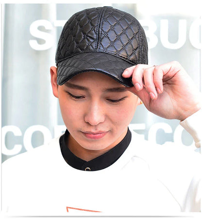2026 Spring Genuine Sheepskin Leather 55-61CM Black Baseball Caps For Man Casual Street Gf Gorras Dad Hat