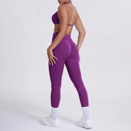 Women 2pcs Patchwork Sport Yoga Suit Training Sleeveless Sport Gym Tops Tummy Control Slimming Booty Leggings Yoga Suit Sports