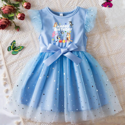 Girls Sequin Tutu Dress with Bow Flutter Sleeves Summer Princess Party Outfit for Toddler Kids 2-6 Years