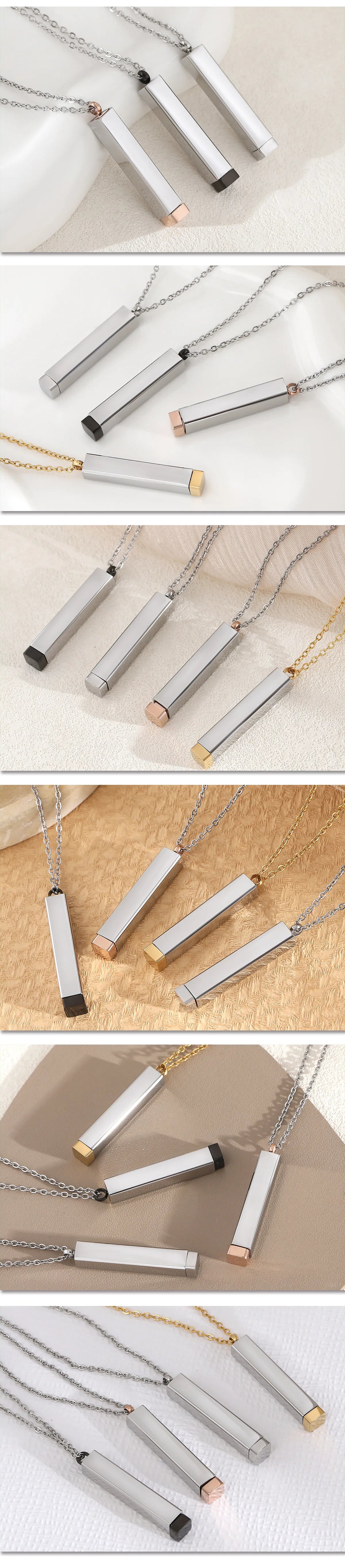 Classic Hidden Rectangle Pendant Necklace For Men Stainless Steel Minimalist Waterproof 3D Vertical Bar Necklaces Jewelry Gift