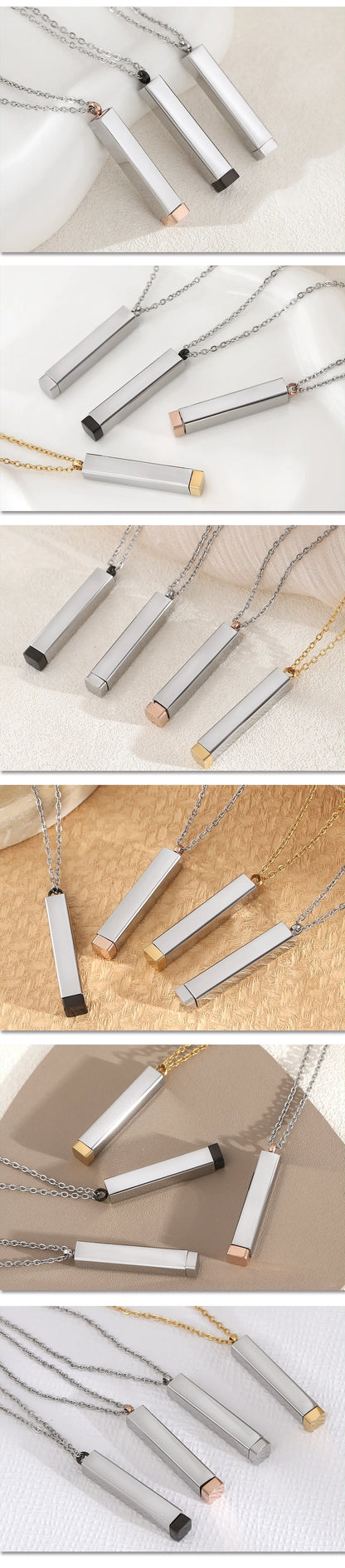 Classic Hidden Rectangle Pendant Necklace For Men Stainless Steel Minimalist Waterproof 3D Vertical Bar Necklaces Jewelry Gift