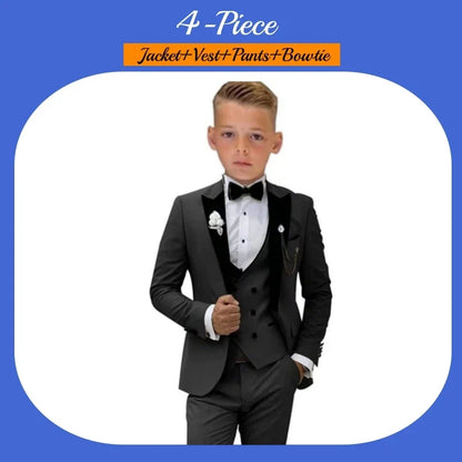 Autumn New Arrival Kids Formal Suit Set, 3 Pieces Velvet Notched Lapel Neck , Matching Vest and Pants, Boy's Tuxedo Set