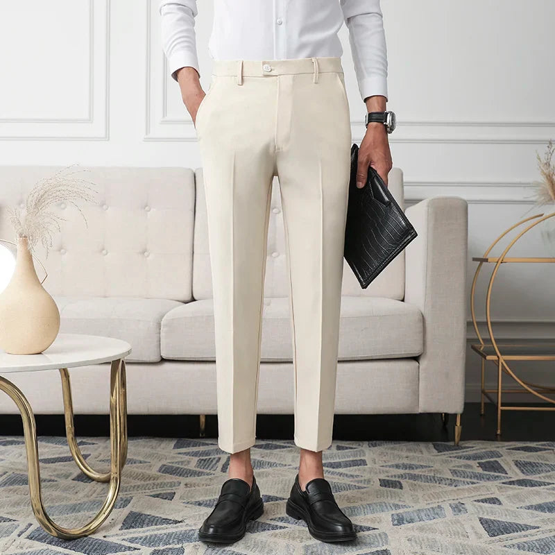 Thickened Fleece Men's Casual Straight Leg Pants Autumn Winter Elastic Slim Fit Korean Style Fashionable Nine Point Long Trou...
