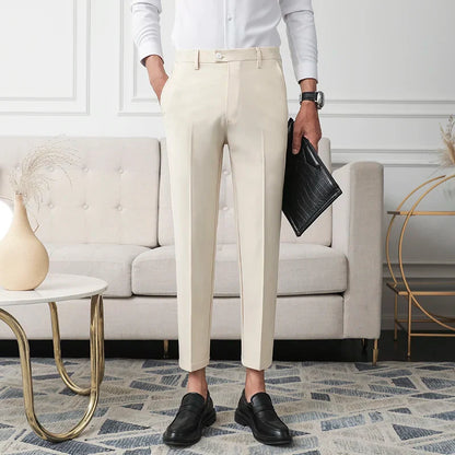 Thickened Fleece Men's Casual Straight Leg Pants Autumn Winter Elastic Slim Fit Korean Style Fashionable Nine Point Long Trou...