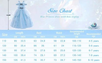 Fashion Embroidery Butterfly Princess Dress Girls Cinderella Cosplay Costumes Blue Gown for Carnival Birthday Evening Dress