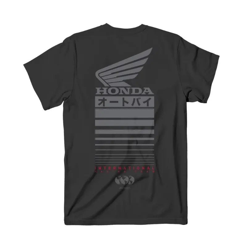 A camiseta do piloto da série "Retro Motorcycle" apresenta uma blusa de manga curta e gola solta no estilo hip-hop, da Honda, modelo "Non-wing".