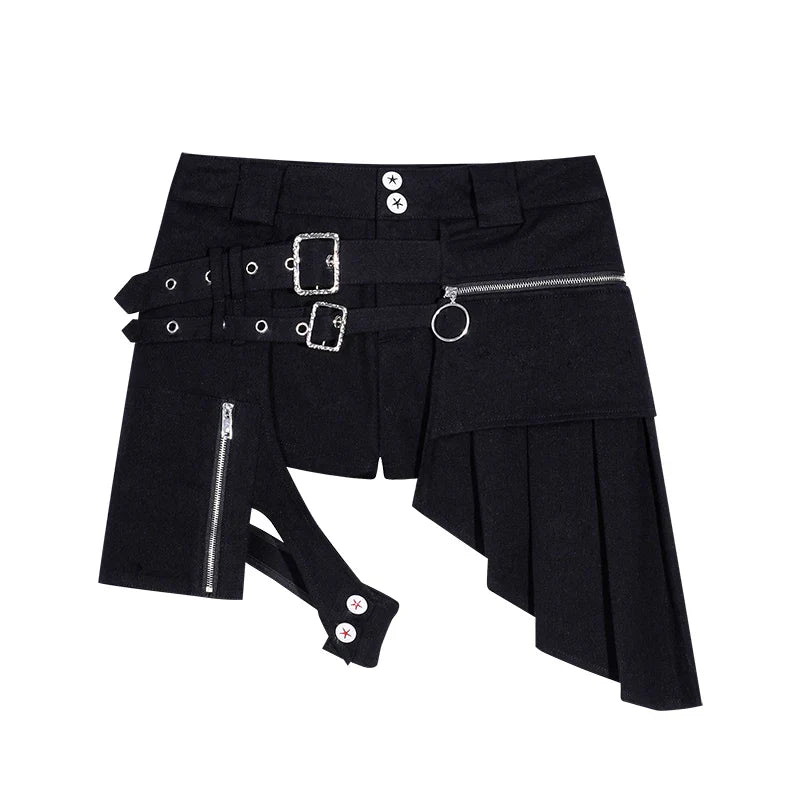 Punk Sexy Y2k Black Gothic Street Short Pantskirt Personalized High Waist A-line Spring and Summer Girls Irregular Pantskirts