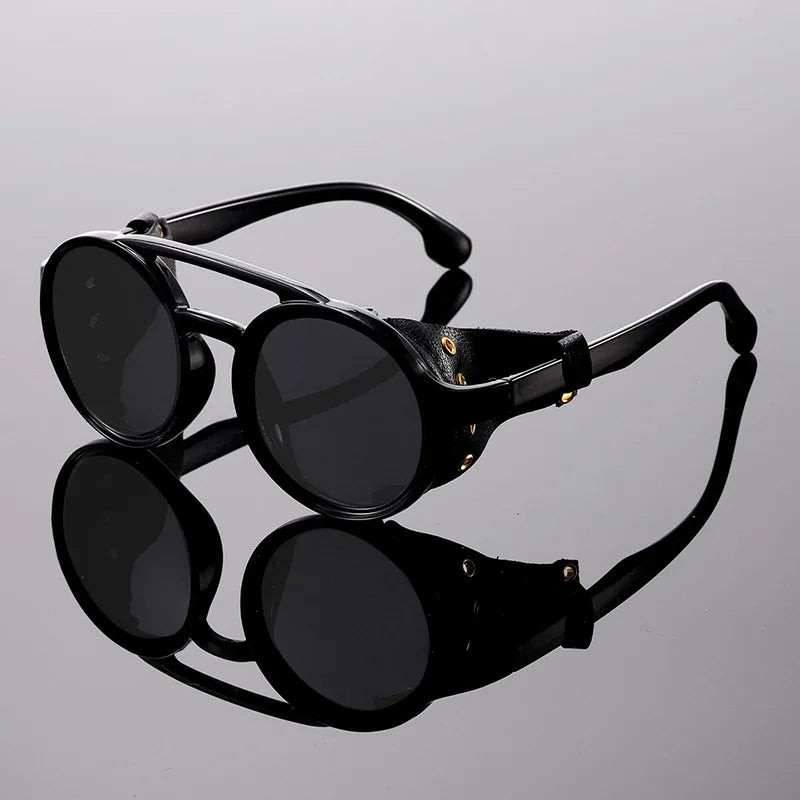New Unisex Vintage Steampunk Sunglasses Men's Designer Designer Retro Round Leather Sun Glasses Steam Punk Outdoor Goggles UV400