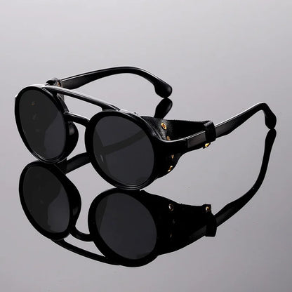 New Unisex Vintage Steampunk Sunglasses Men's Designer Designer Retro Round Leather Sun Glasses Steam Punk Outdoor Goggles UV400