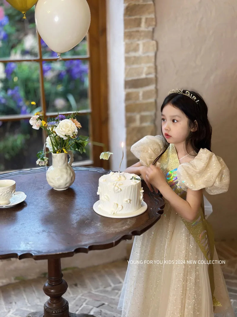 Children Dress Princess Dress 2026 Summer New Girls Sparkling Fairy Fluffy Gauze Dress
