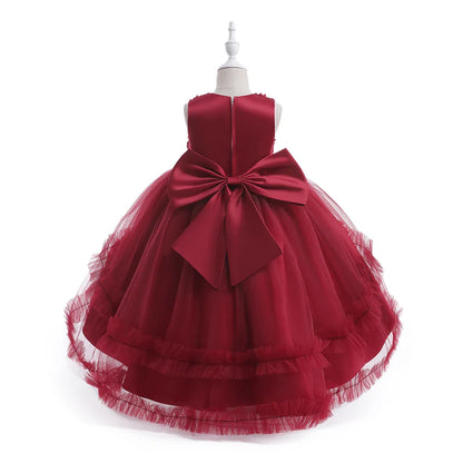 Summer Flower Party Girls Dress Christmas Costume Tulle Trailing Bridesmaid Princess Kids Dresses for Girl Wedding Birthday Gown