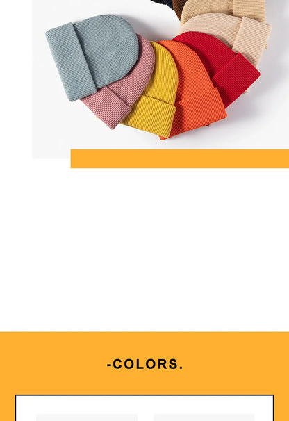 Women Men Autumn Winter Warm Beanie Hat Solid Color Lady Male Stretch