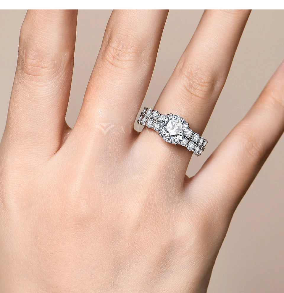 Full Sparkling D VVS1 Moissanite Rings for Women Round Cut 3.0CT Diamond S925 Silver 18K White Gold Plated Fine Jewelry
