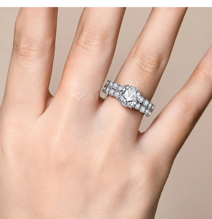 Full Sparkling D VVS1 Moissanite Rings for Women Round Cut 3.0CT Diamond S925 Silver 18K White Gold Plated Fine Jewelry