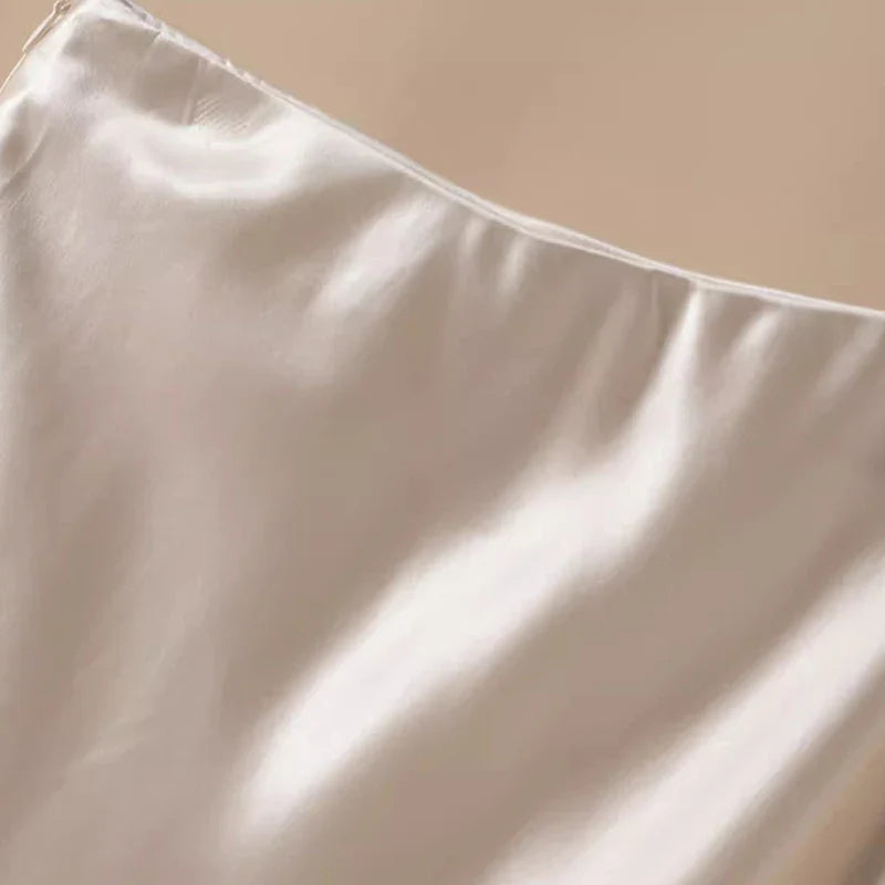 2026 Summer Lady High Waist Thin Acetate Satin Skirts Lady Solid Color A-line Dresses Girls Chic Korean Fashion Skirts