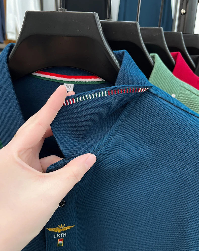 100% pure cotton long sleeved men's polo shirt autumn luxury brand custom embroidery design fashionable golf top casual T-shirt