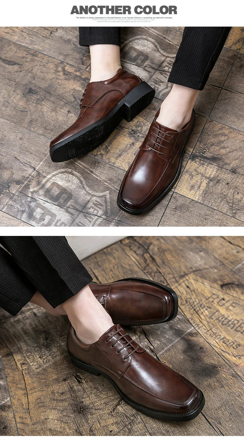 Men's Dress Shoes Classic Formal Leather Shoes For Men Square Toe Social Casual Business Shoes Man Party Wedding Leather Men